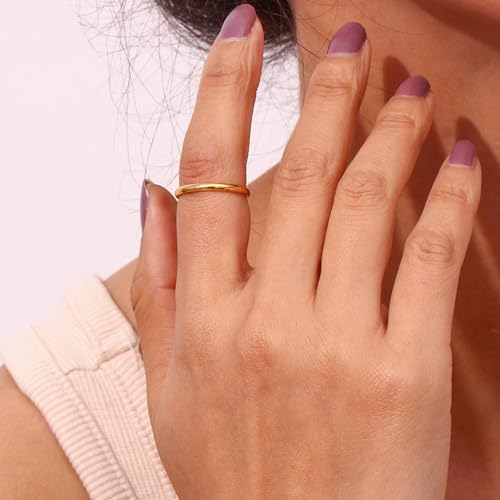 ANAZOZ Bague Acier Inoxydable 2mm Anneau Fin Chic Femme Or Taille 55 – vue 3