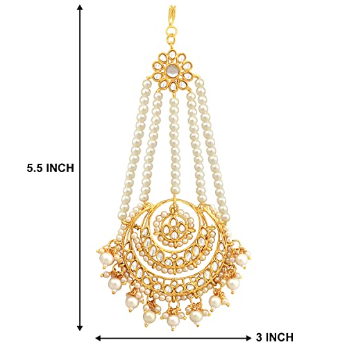Image of Peora Gold-Plated Kundan Pearl Studded & Beaded Passa /Matha Patti Jewellery for Women & Girls