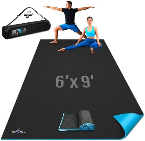 Sensu Large Yoga Mat - 9' x 6' x 9mm Extra Thick Yoga Mat for Men and Women - Non-Slip Surface for Extra Grip - Ideal for Hot Yoga, Pilates, Grounding and Meditation at Home or in Studios