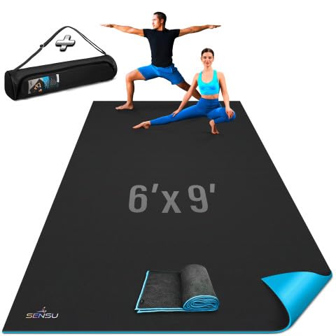 Sensu Large Yoga Mat - 9' x 6' x 9mm Extra Thick Yoga Mat for Men and Women - Non-Slip Surface for Extra Grip - Ideal for Hot Yoga, Pilates, Grounding and Meditation at Home or in Studios