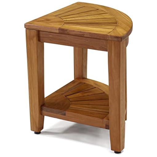AquaTeak The Original 15.5" Kai Corner Teak Shower Bench with Shelf - Image 4