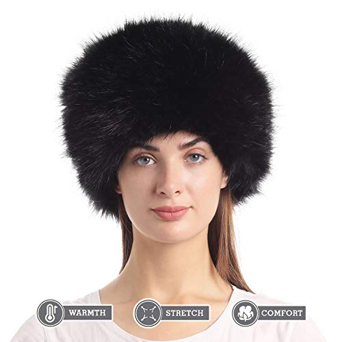 La Carrie Women's Faux Fur Hat For Winter With Stretch Cossack Russion Style White Warm Cap(Black) #TOP3