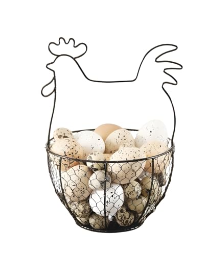 Panier à œufs « poule » en métal, noir, diamètre 17 cm, panier de collection, décoration de table, panier en métal, décoration de Pâques