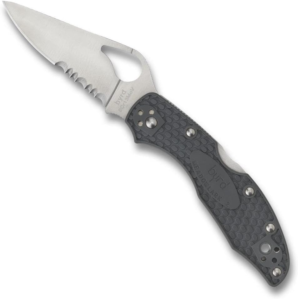 Spyderco Byrd Meadowlark 2 Lightweight Knife with 2.90" Stainless Steel Blade and Gray Non-Slip FRN Handle - CombinationEdge - BY04PSGY2