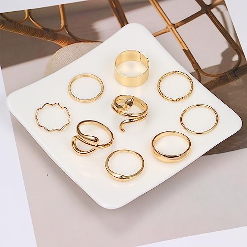Gold Kunckle Rings Set For Women, 19 Pcs Cute Stackable Rings Pack Boho Snake Butterfly Statement Vintage Rings Set For Teen Girls Jewelry #TOP6