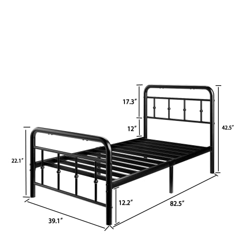 Twin Xl Bed Frame With Victorian Style Wrought Iron-Art Headboard And Footboard, Metal Platform Bed Frame Twin Xl Rustic Vintage Metal Bed Frame No Box Spring Needed Noise Free, Black (Twin Xl) #TOP1