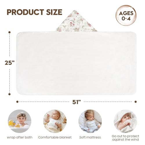 Image of Toddler Hooded Bath Towel - Organic Cotton Muslin 6-Layer Soft Towel for Baby & Toddlers, 25x51, Bunny & Mushroom, Toddler Towels with Hood