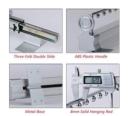 Image of Silver 46cm or 18 Inch Long Closet Rail Top-Mounted Sliding Pull Out Wardrobe Clothes Hanger Rack Telescoping Smooth 3-Fold Double Ball Bearing Storage Organizer Metal 1 Piece
