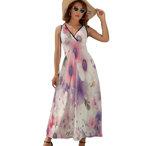 Robe longue fluide col en V sans manches motif bohème chic