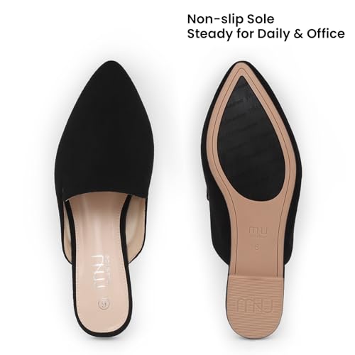 Image of MUSSHOE Women's Pointed Toe Mule Flats: Comfortable Lightweight Slip On Backless Loafers with Memory Foam for Office Work & Dressy Casual Wear