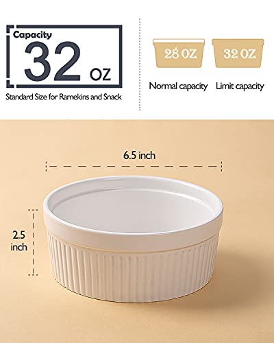 image for Delling 32 Oz Ramekins Oven Safe -1 Quart Large Ramekins, Ceramic Souf