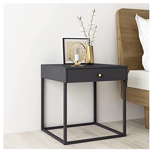 Mesita de Noche de Hierro Minimalista nórdica Blanca, mesita de Noche Creativa con 1 cajones para Dormitorio Gris, mesita de Noche Negra, mesita de Noche de Almacenamiento en el hogar 43X41X