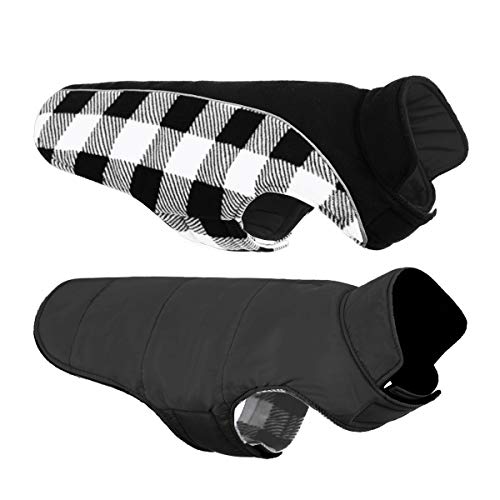 CITÉTOILE Warme Hundemantel Winter, Hundemantel mit Bauchschutz, Wintermantel für Hunde mit Reflektierend, Wendbarer Hundejacke Hundekleidung mit Geschirrloch, Schwarz, S