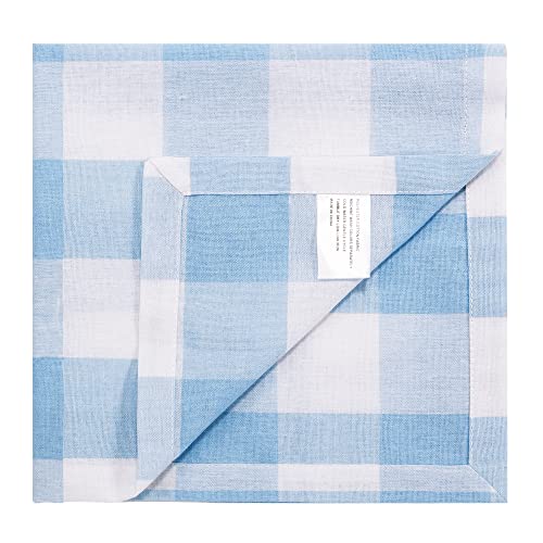 Image of Cotton Cloth Napkins Set of 12 Blend Buffalo Plaid, 20 x 20 Inch Washable Dinner Napkins, Buffalo Checks Reusable Table Napkins for Restaurant, Party, Wedding, Holiday, Farmhouse，Light Blue and White
