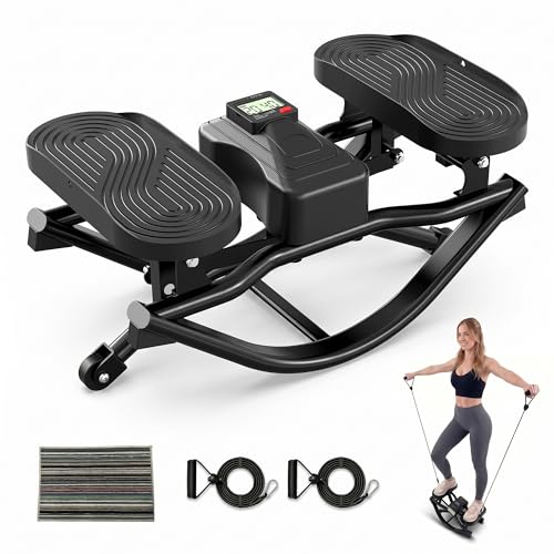 Rocking Stepper Side to Side for Exercise at Home Low-Impact Rock Stepper Machine with Resistance Bands & Digital Display Anti-Slip Pedals Full Body Home Workout 330 LBS Capacity (Black)