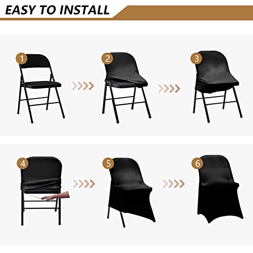 Jieqier Spandex Folding Chair Covers, Black Folding Chair Slipcovers 6 Pcs, Universal Fitted Chair Slipcovers For Wedding, Party, Banquet, Holidays, Celebration #TOP4