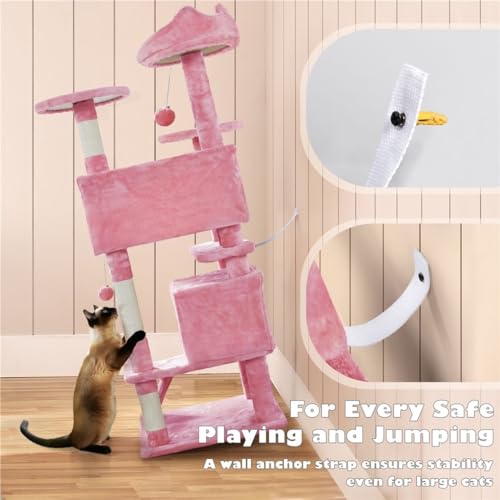 Torre para gatos de 54 pulgadas con rascador y perchas miniatura 7