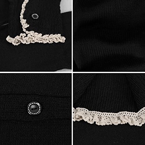 Bifpast Leg Warmers Harajuku With Lace Button Knit Harajuku Japanese Style Kawaii Lolita Gothic Flared And Loose Fit Knit Long Leg Warmers Loose High Socks (Black) #TOP1