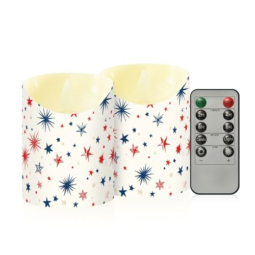 Bougies télécommandées sans flamme à motif étoile bleu et rouge - Lot de 2