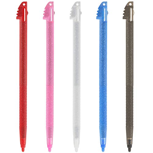 5 x Assecure Glitter Briller scintiller lápiz rojo rosa claro azul negro Nintendo 3DS XL LL TouchEZ Slot Pen Pantalla con empuñadura estriada,