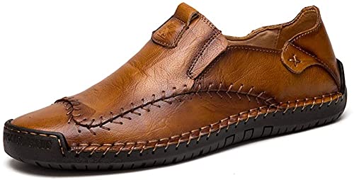 Men's Loafers Leather Casual Dress Shoes Driving Penny Boat Moccasins Flats Oxford Slippers Walking Light Brown(Light Brown,6 UK,24CM Heel to Toe