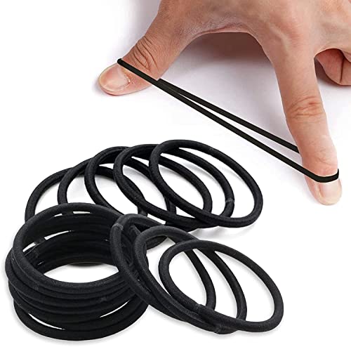 Image of Curated Cart 20 Pcs 2mm Black Hair Ties Bands - Durable Elastic Ponytail Holders for Women, Men, and Girls - Long-Lasting Hair Accessories for Medium to Thick Hair