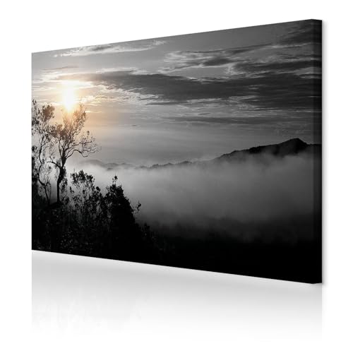 Impression sur toile noir et blanc paysage de brouillard 120x80 cm style affiche déco moderne