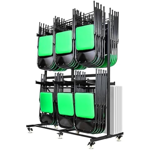 Gliretiky Folding Chair Cart Folding Chair Storage Rack Thickened Two Tier Heavy Duty Folding Table Folding Chair Racks for Storage with Locking Rubber Wheels can Withstand 800LBS Capacity Cover