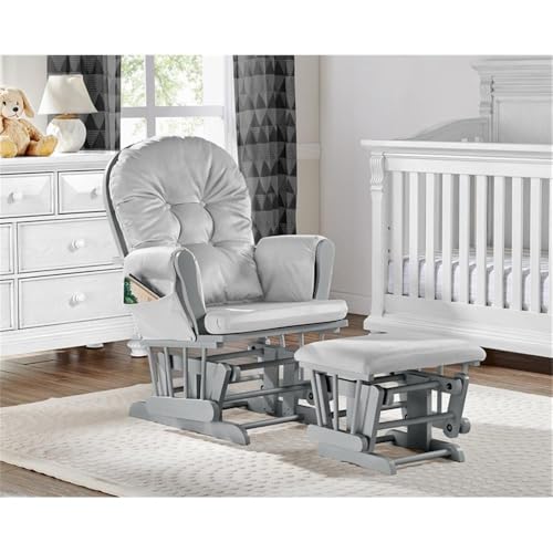 Image of Suite Bebe Mason Nursery Rocking Chair with Ottoman, Wooden Glider for Baby Nursing, Smooth Gliding Rocker, Grey and Light Grey