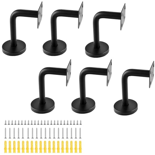 Juego de soportes para pasamanos Docache – Soportes para pasamanos de acero inoxidable con diseño plano negro para barandillas, pasillos, barandillas de madera, balaustres (6 unidades)