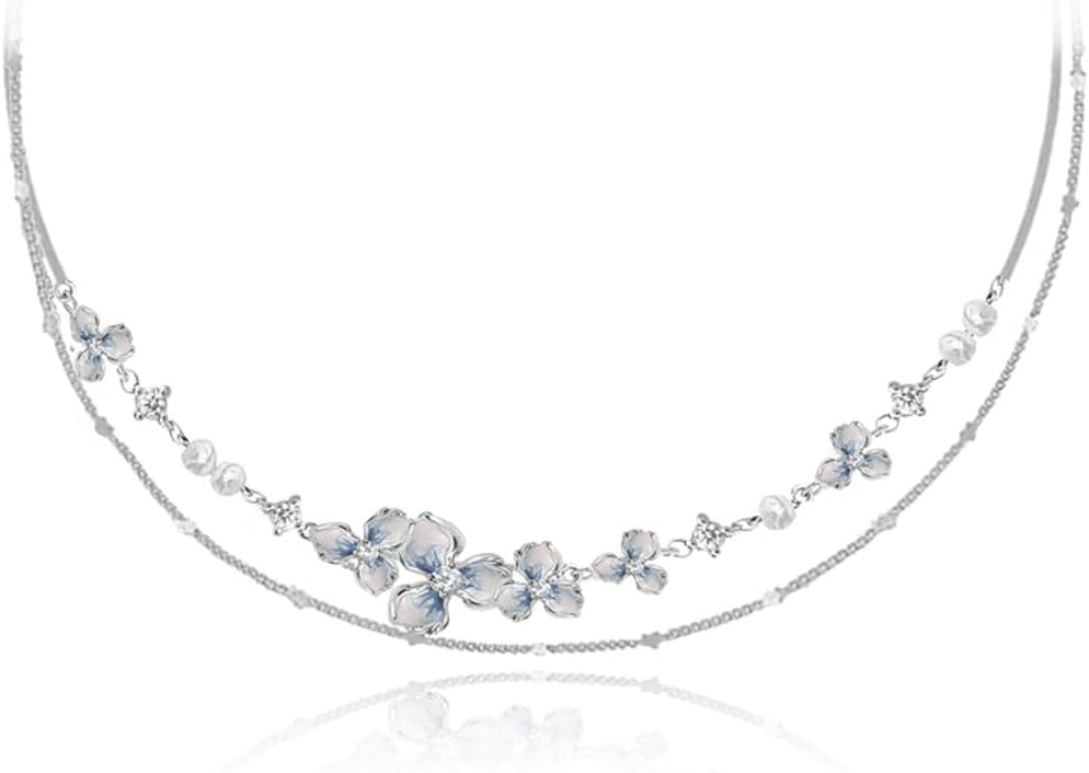 Elegant floral necklace temperament gradient color blue floral clavicle chain Fashion women's accessories M3095