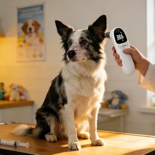 Fieberthermometer Hund mit LED Anzeige, Ohrthermometer Hund Hundeohr Temperaturmonitor Tierthermometer, USB Aufladbar Tragbares Digital Haustier Ohr Thermometer für Hunde und Katzen Kühe Ferd Tiere