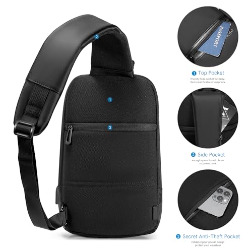 Bolsa masculina Kingsons Mini antifurto com alça no peito, bolsa de ombro transversal à prova d'águ