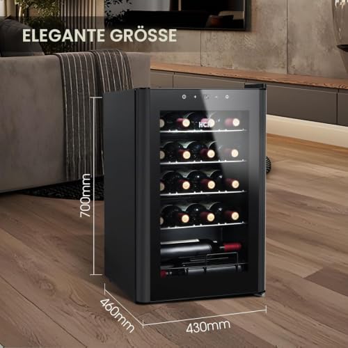 Foto von HCK 70L Weinkühlschrank für 24 Flaschen, 4-22°C Weinkühlschränke Flaschenkühlschrank, Getränkekühlschrank mit Glastür, Geräuscharmer Weinschrank, Frostfreie Glastür, Vollglas-Touchpanel, Schwarz