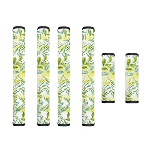 Image of 6 PCS Fridge Oven Door Handle Covers Washable Microwave Dishwasher Door Cloth Protector Anti Slip Water-Resistant Easy Installation Keep Off Smudges, Fingerprint, Stain, Leaf Green