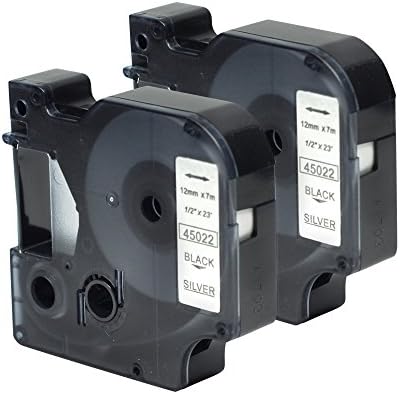 2PK D1 Label Cassette 45022 Black on Silver Compatible with Dymo Labeling Cartridge Compatible for LabelManager 160 280 PnP(1/2-inch x 23 Feet)