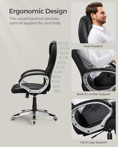 SONGMICS Executive Office Chair with High Back, Durable and Stable, Height Adjustable, Ergonomic, Black, OBG22BUK, 73 x 70 x (112-122) cm, 777OBG22BUK - 6
