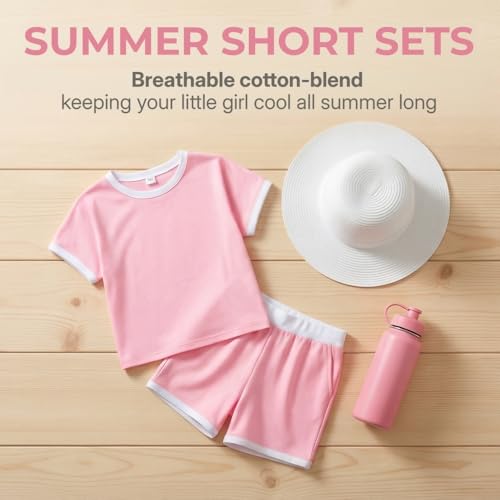 Zuodeying Tween Girls 2 Piece Outfits Short Sleeve Top and Shorts Set Athletic Summer Clothes for Girls, Size 9-10 Years (Pink)