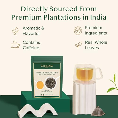 Image of VAHDAM White Mountain Oolong Tea Loose Leaf (25 Cups /1.76oz) Pure Oolong Tea Leaves | High Elevation Grown | Vacuum Sealed | Brew Hot, Iced, Kombucha