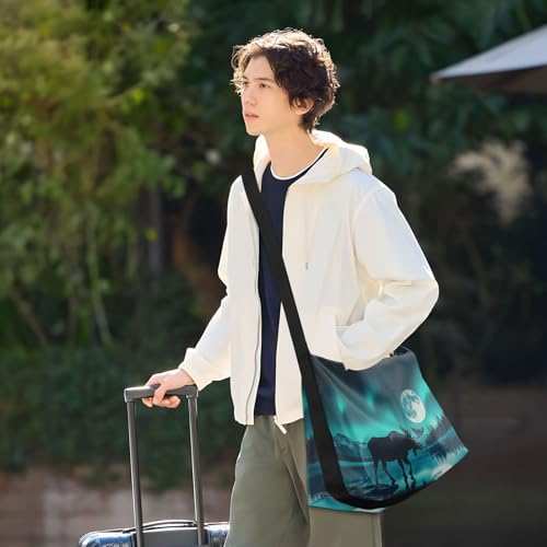 Moose Aurora Shoulder Bag Leather Large Capacity Crossbody Bags Purse Zipper Closure with Fabric Strap3