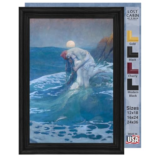 Lost Cabin The Mermaid by Howard Pyle Canvas Black Bevel Frame