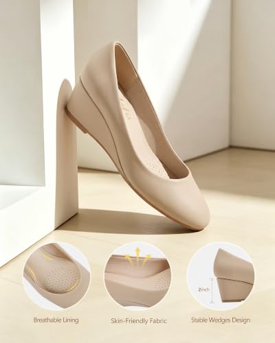 Image of Ankis Black Nude Silver Gold Wedges for Women, Low Heel Women's Wedge Comfortable Closed Toe Women Pumps Dress Shoes -2Inch
