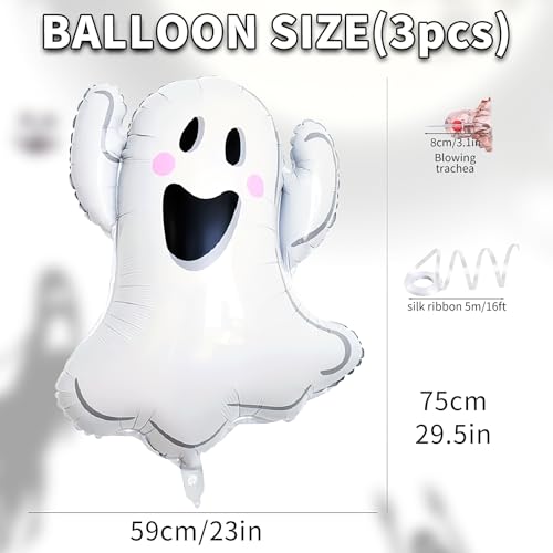 Image of Halloween Ghost Balloons, White Ghost Shaped Foil Balloons, Large Mylar Balloons for Trick or Treat Halloween Props Party Decoration Supplier, Birthday Party Balloons Sets 3Pcs