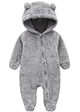 CAHL&FAUO Infant Snowsuit Baby Cartoon Bear Onesie Warm Fleece Hooded Romper Jumpsuit (Dark Gray, 3-6M)
