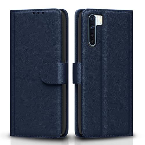 Image of Pikkme Flip Cover Leather Finish | Inside TPU with Card Pockets | Wallet Stand and Shock Proof | Complete Protection Flip Case for Oppo F15(Blue)