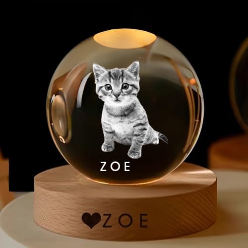 Luz LED Redonda Personalizada Con Foto Grabada De Mascota En Cristal, Retrato 2D Personalizado En Cristal, Regalo For La Pérdida De Una Mascota(6 cm)