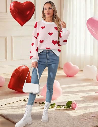 Image of Libsorge Womens Valentine Heart Sweater 2026 Valentines Day Trendy Cute Oversized Long Sleeve Pullover Sweaters