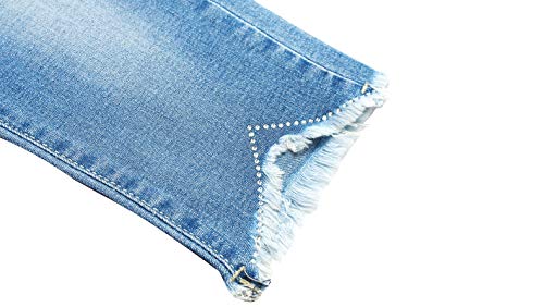 KIDSCOOL SPACE Kids Flowers Butterfly Rhinestone Sticked Pearl Decor Jeans Slim Jeans, Azul, 5-6 ano