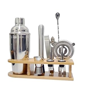BEIAOSU Cocktailshaker Cocktailset – Cocktailset Roestvrij Staal, 750 ml, 10-delige Accessoires met Onderlaag van Bamboe…