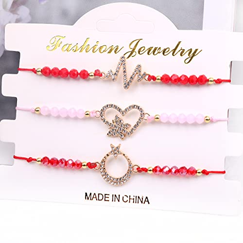 Image of 3Pcs /Set Evil Eye Bracelets Blue Eye Jewelry Amulet Pink Protection Bracelet Good Luck Moon Adjustable String Bracelet-B Style